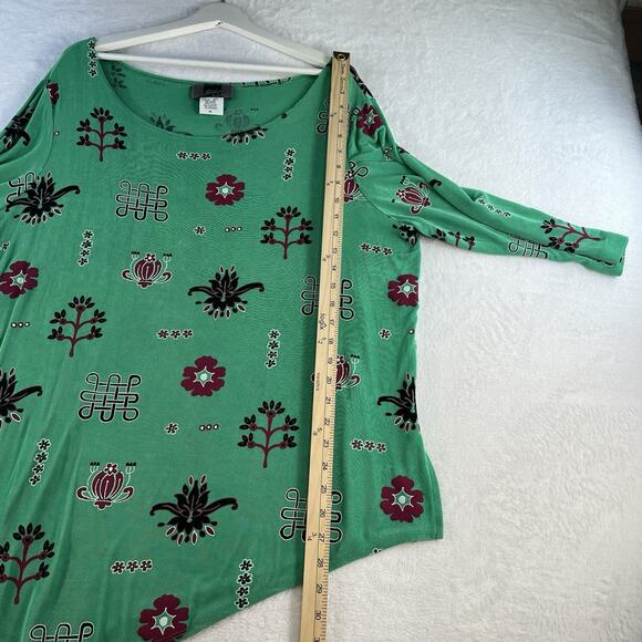 Slinky Brand Plus 1X Tunic Top Asymmetric Geometric Print V-Neck Lagenlook Green - Picture 11 of 13